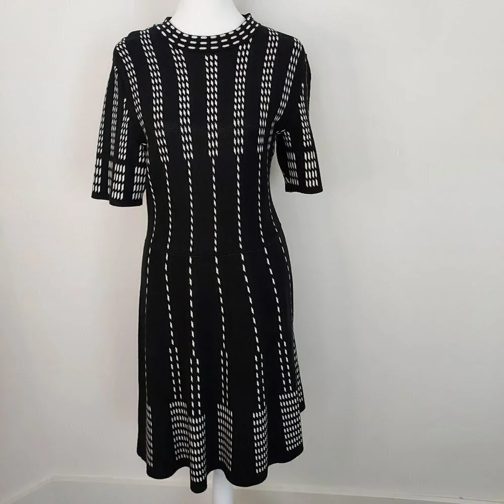 CeCe Black Knit Fit & Flare Sweater Short Sleeve Dress